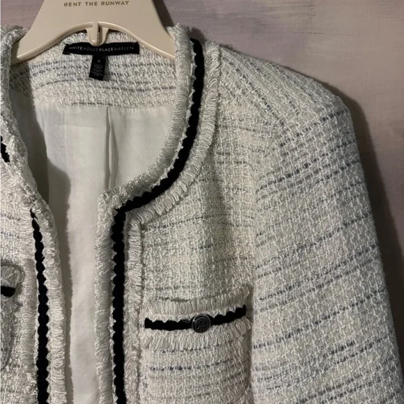 White House Black Market White Tweed Jacket with Black Trim - Picture 2 of 7